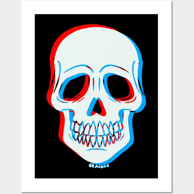 3D Glitch Skull (Red and Blue Version) Wall Art by Jan Grackle